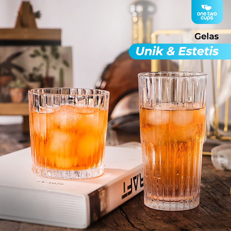 One Two Cups Gelas Kaca Aesthetic Kopi Teh Simple Striped Glass 314ml - J15 Gambar produk One Two Cups Gelas Kaca Aesthetic Kopi Teh Simple Striped Glass 314ml - J15