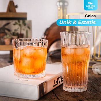 One Two Cups Gelas Kaca Aesthetic Kopi Teh Simple Striped Glass 314ml - J15 Gambar produk One Two Cups Gelas Kaca Aesthetic Kopi Teh Simple Striped Glass 314ml - J15