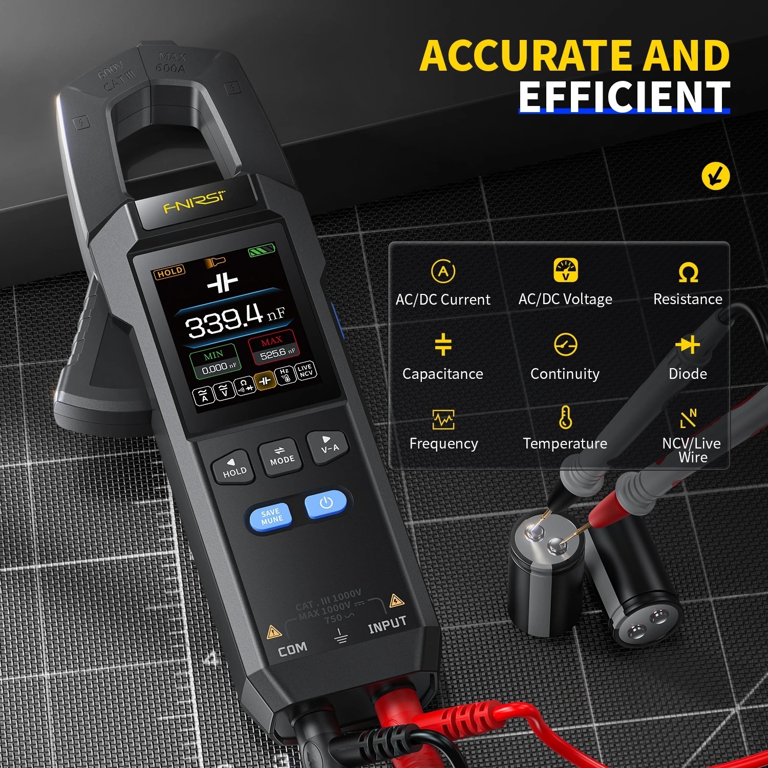 Gambar produk FNIRSI Clamp Meter Digital Multimeter Multitester 10000 Count 600A - DMC-100