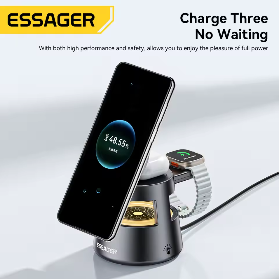 Gambar produk ESSAGER Wireless Charger Station 4in1 Stand Desktop iPhone Apple 15W - OJD-132