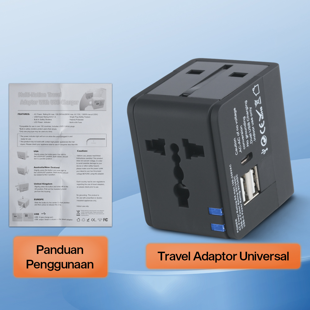 Gambar produk COKYI Travel Adaptor Universal Plug EU UK US/AU 3.0A USB A USB C - ONB100-04