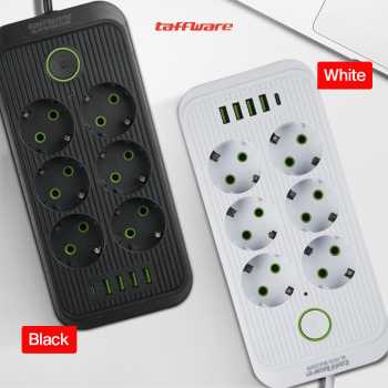 Gambar produk Taffware Stop Kontak Kabel USB Type C 10A 110-250V 2500W 1.8M 6 Lubang - QL-1075U