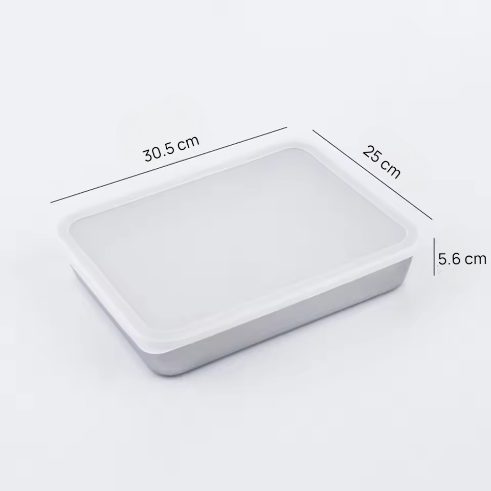 Umigy Loyang Nampan Tray Keeping Box Oven Stainless 201 with Lid 30.5x25x5.6cm - UM60 Gambar produk Umigy Loyang Nampan Tray Keeping Box Oven Stainless 201 with Lid 30.5x25x5.6cm - UM60
