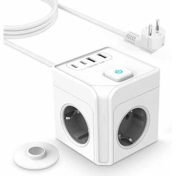 Gambar produk HITREND Stop Kontak 7in1 USB Type C Port Magnetic Cube Wall Socket - HT-71