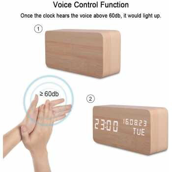 Gambar produk Lovin Jam Weker Alarm Digital Kayu Clock Temperatur Voice Control - TX602