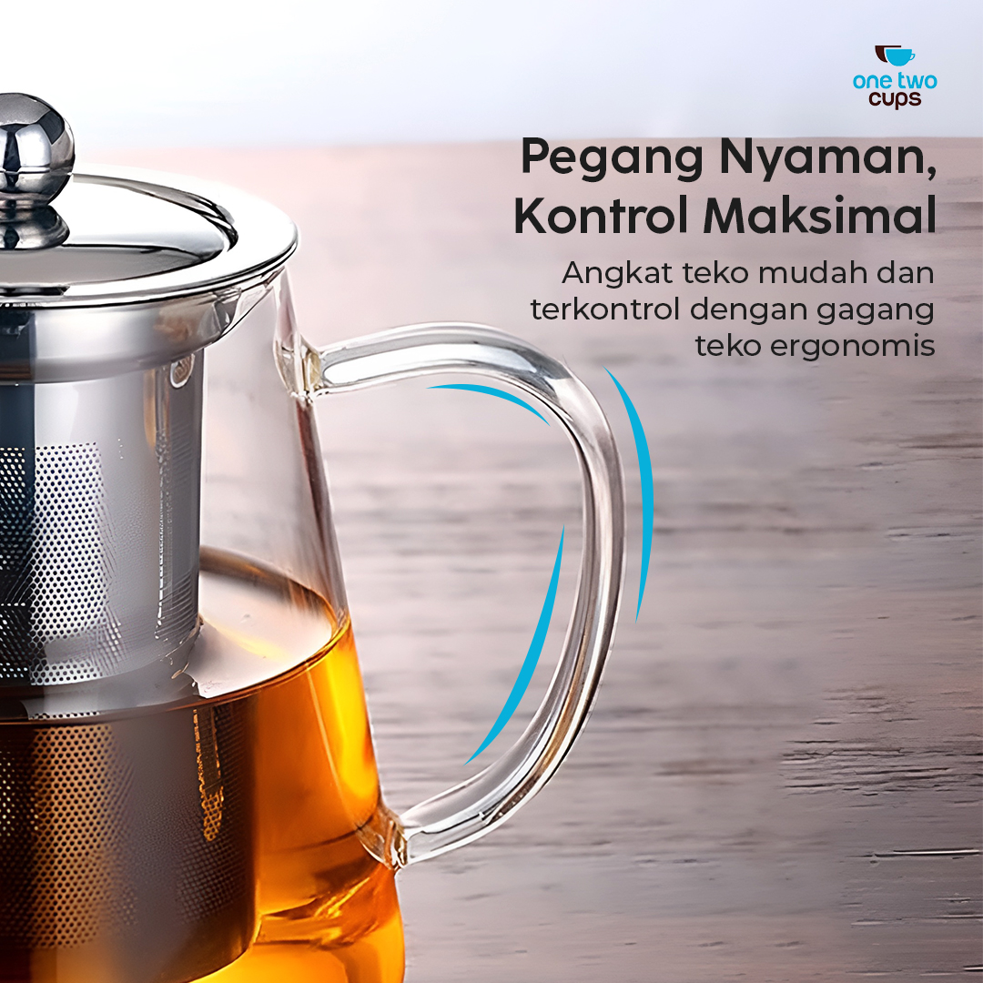 One Two Cups Teko Teh Kaca Saringan Tahan Panas Api Infuser Teapot 950ml - TP-760 Gambar produk One Two Cups Teko Teh Kaca Saringan Tahan Panas Api Infuser Teapot 950ml - TP-760