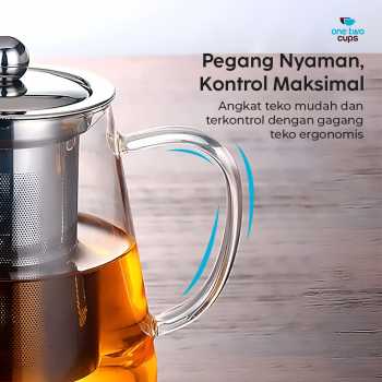 Gambar produk One Two Cups Teko Teh Kaca Saringan Tahan Panas Api Infuser Teapot 950ml - TP-760