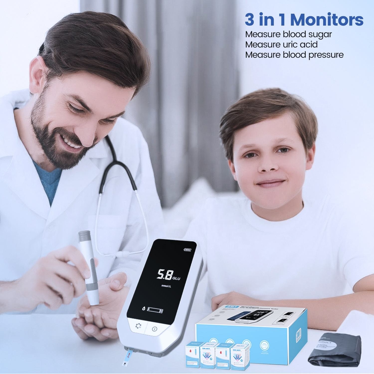 Gambar produk IMDK Alat Cek Gula Darah Asam Urat Tensimeter 3in1 100 Test Strips - BUP-TO1