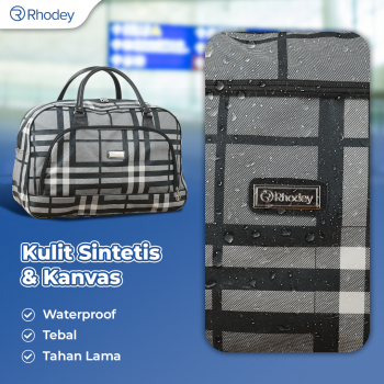 Gambar produk Rhodey RAIMIQI SEMOR Tas Jinjing Duffle Bag PU Leather Unisex 20 Inch Black Gray Grid - CB001