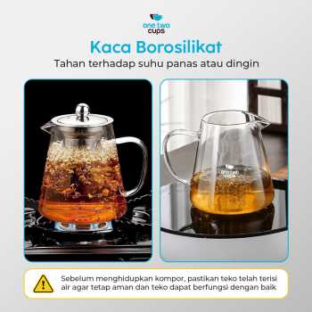 Gambar produk One Two Cups Teko Teh Kaca Saringan Tahan Panas Api Infuser Teapot 950ml - TP-760