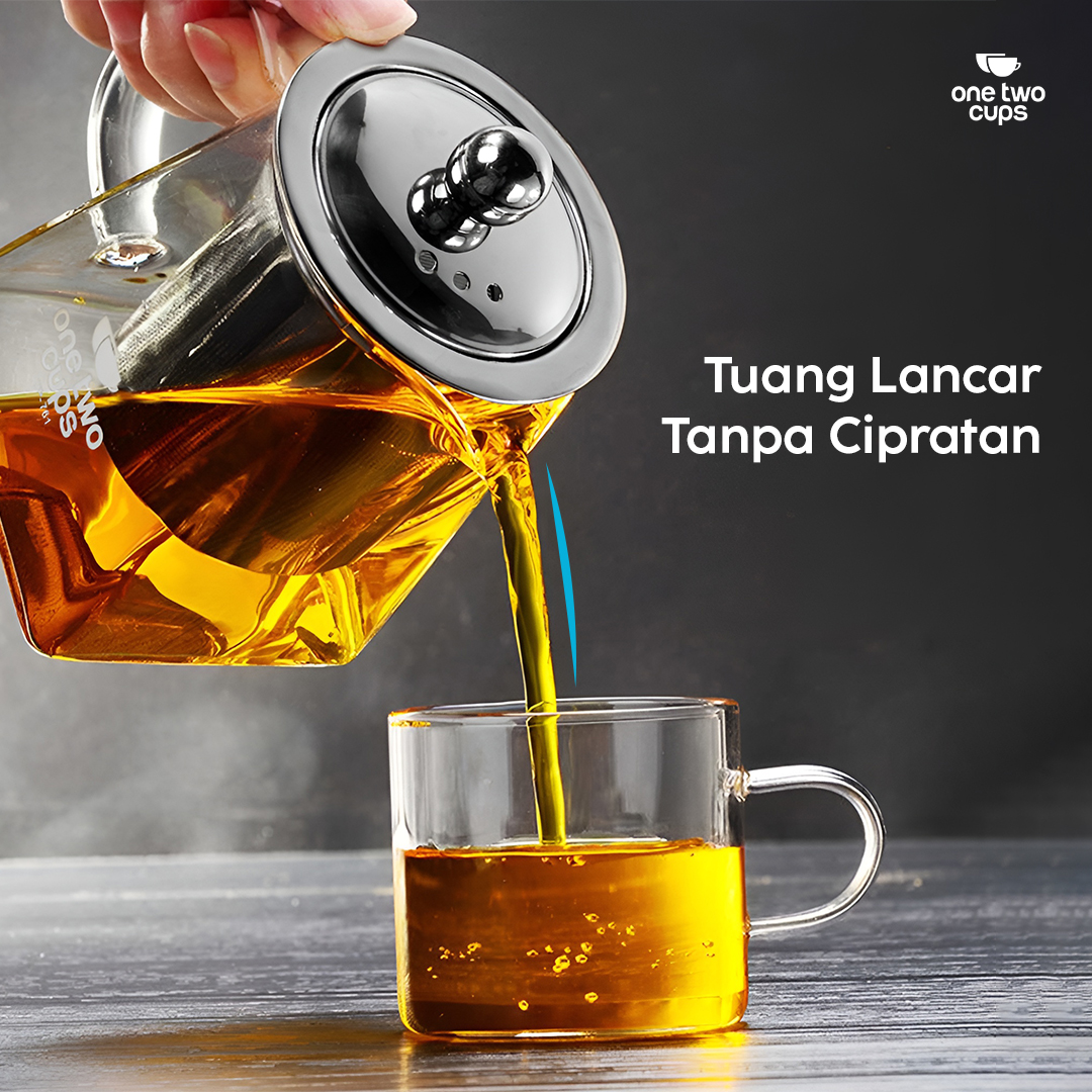 Gambar produk One Two Cups Teko Teh Kaca Saringan Tahan Panas Api Infuser Teapot 750ml - TP-761