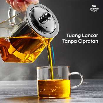Gambar produk One Two Cups Teko Teh Kaca Saringan Tahan Panas Api Infuser Teapot 750ml - TP-761