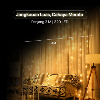 Gambar produk Kaslam Lampu Hias Gorden String Lights Wall Decoration 18W 3x3M 320 LED - S-32