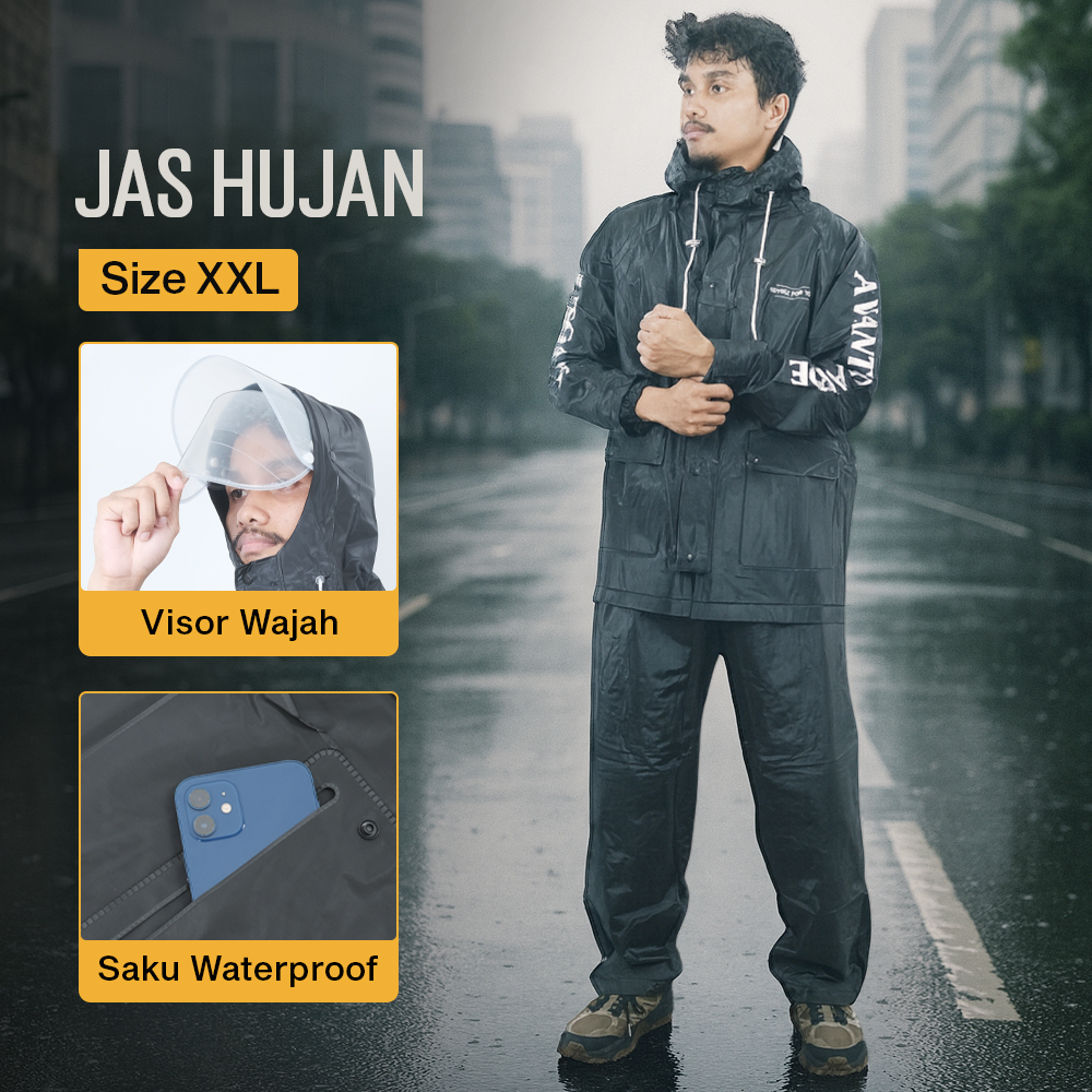 Gambar produk KEYRU Jas Hujan Setelan Motor Dewasa Visor PVC Waterproof Raincoat XXL - TN-74