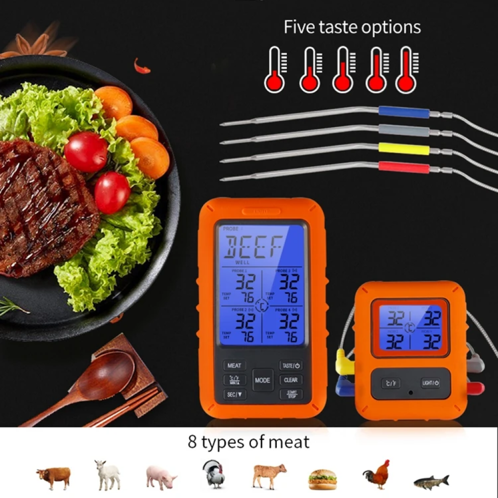 Laserpwr Termometer Makanan Digital Wireless Daging Kopi Susu 4 Probe - TP40 Gambar produk Laserpwr Termometer Makanan Digital Wireless Daging Kopi Susu 4 Probe - TP40