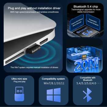 Gambar produk Kebidu Adapter Bluetooth 5.4 USB Dongle Receiver Transmitter - KD-54