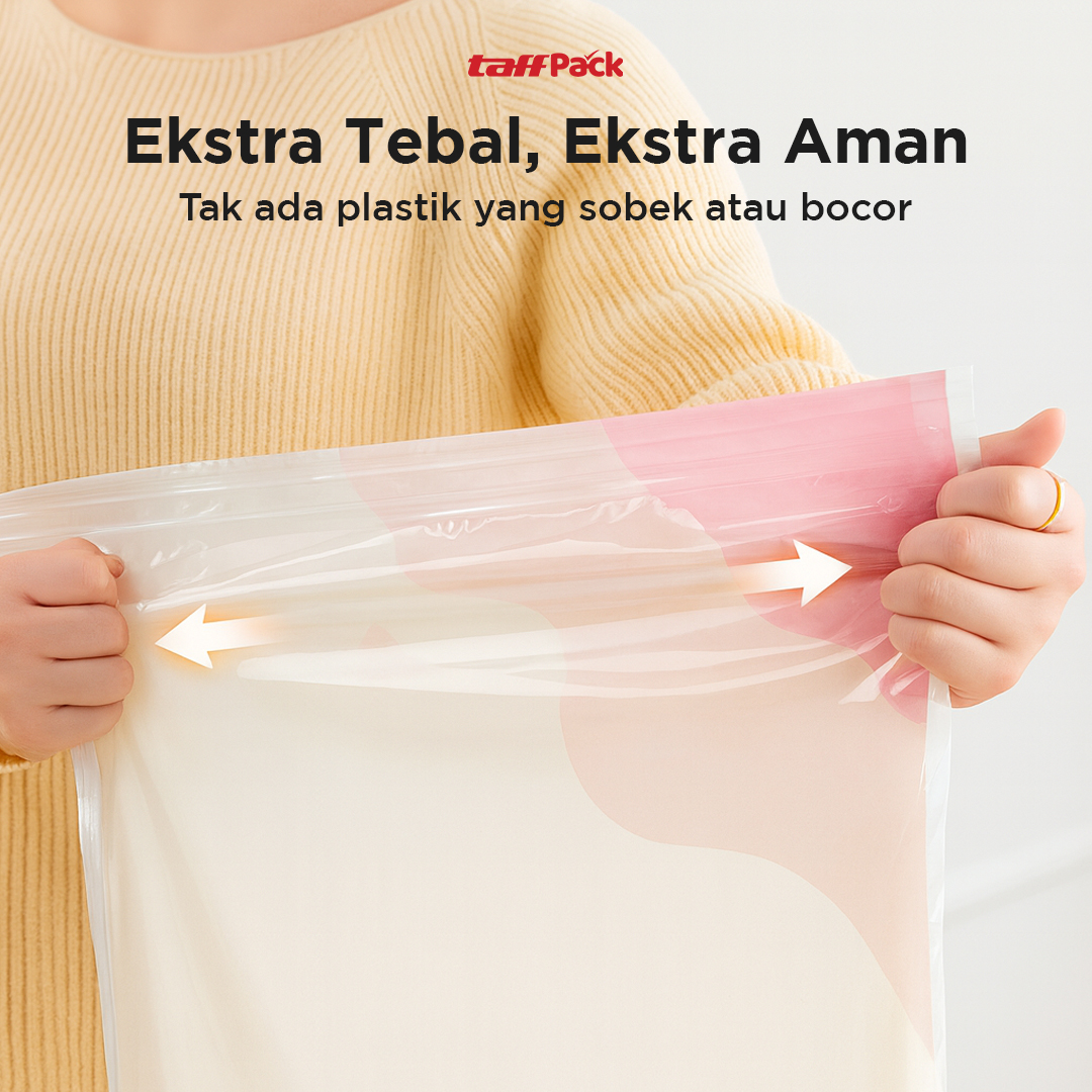 TaffPACK Kantong Plastik Vakum Pakaian Multifungsi Vacuum Bag 1 PCS 100x80cm - FL2 Gambar produk TaffPACK Kantong Plastik Vakum Pakaian Multifungsi Vacuum Bag 1 PCS 100x80cm - FL2