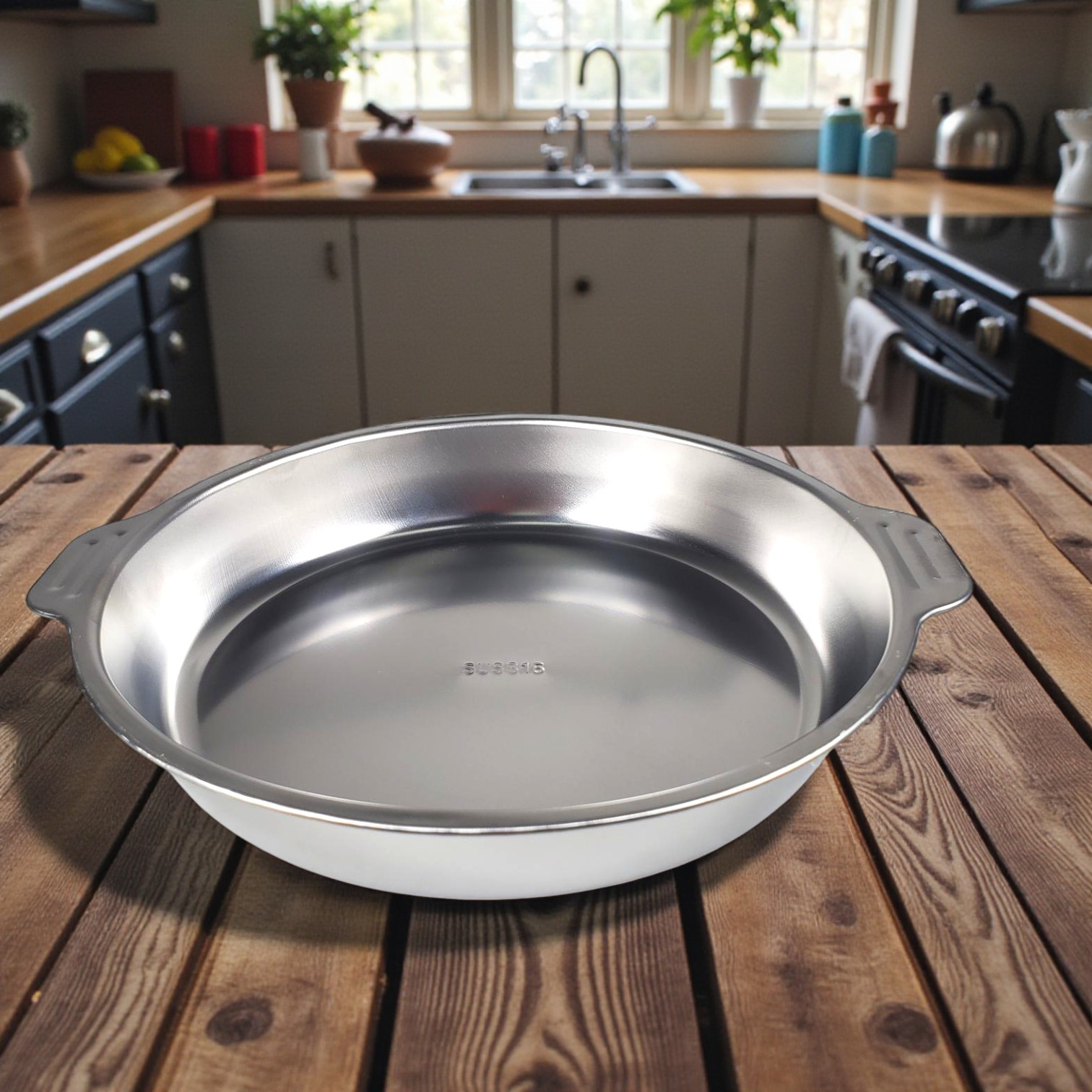 Aihogard Loyang Nampan Bulat Baking Pan Stainless Steel 316 26x18x4cm - AG55 Gambar produk Aihogard Loyang Nampan Bulat Baking Pan Stainless Steel 316 26x18x4cm - AG55