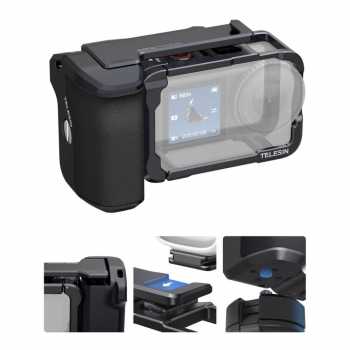 Gambar produk TELESIN Handle Grip Action Camera DJI Osmo Action 6 Aluminium Cage - S6-FMS-36-TDJ