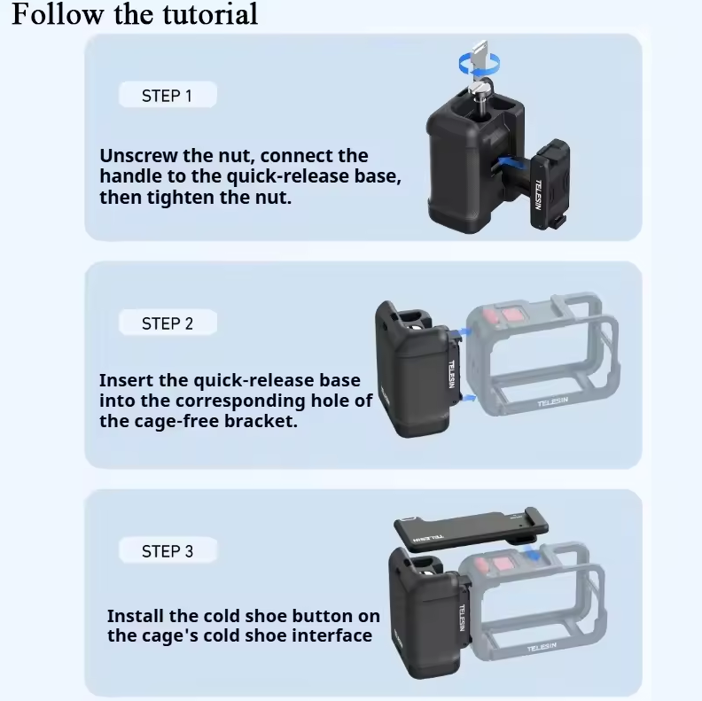 Gambar produk TELESIN Handle Grip for DJI Action 3/4/5 Pro and TELESIN Metal Cage - S6-FMS-23-TDJ