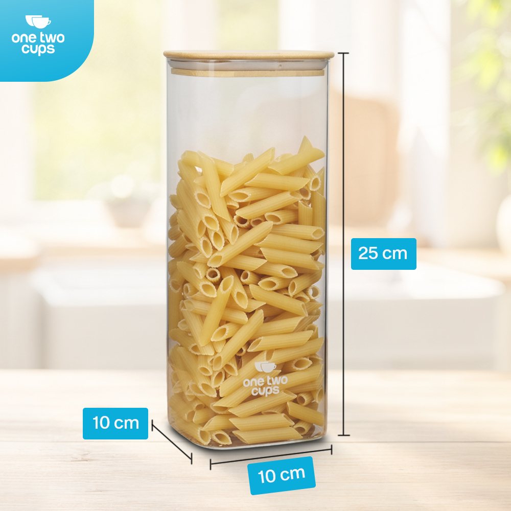 One Two Cups Toples Kaca Penyimpanan Makanan Kedap Udara Storage Jar 2L - HC1019 Gambar produk One Two Cups Toples Kaca Penyimpanan Makanan Kedap Udara Storage Jar 2L - HC1019