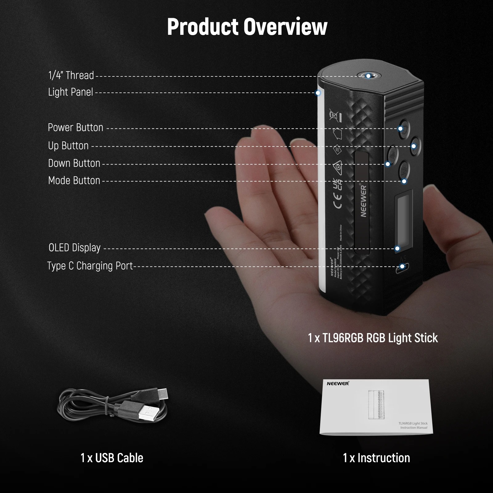 Gambar produk NEEWER Lampu Fill Light LED Magnetic RGBW 2500-8500K 2500mAh 6W - TL96