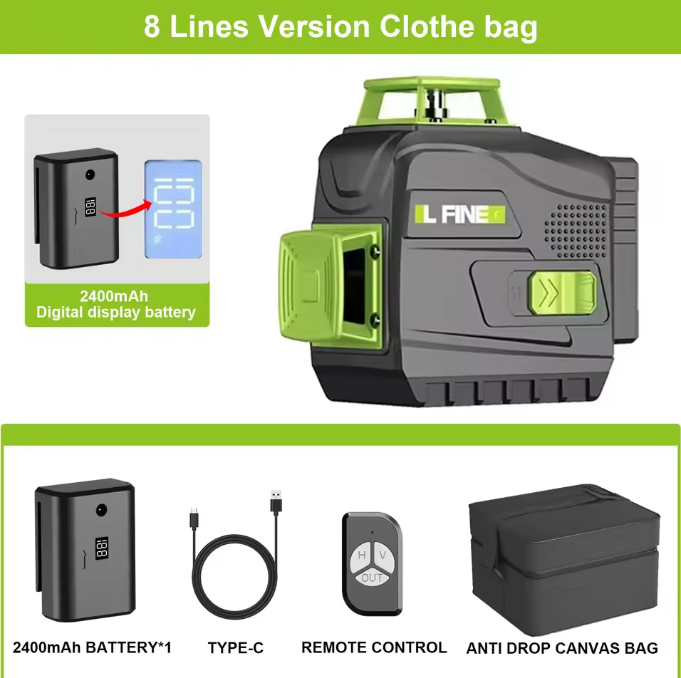 LFINE Laser Level Self Levelling 4D 8 Lines Construction with Remote - LF-100 Gambar produk LFINE Laser Level Self Levelling 4D 8 Lines Construction with Remote - LF-100