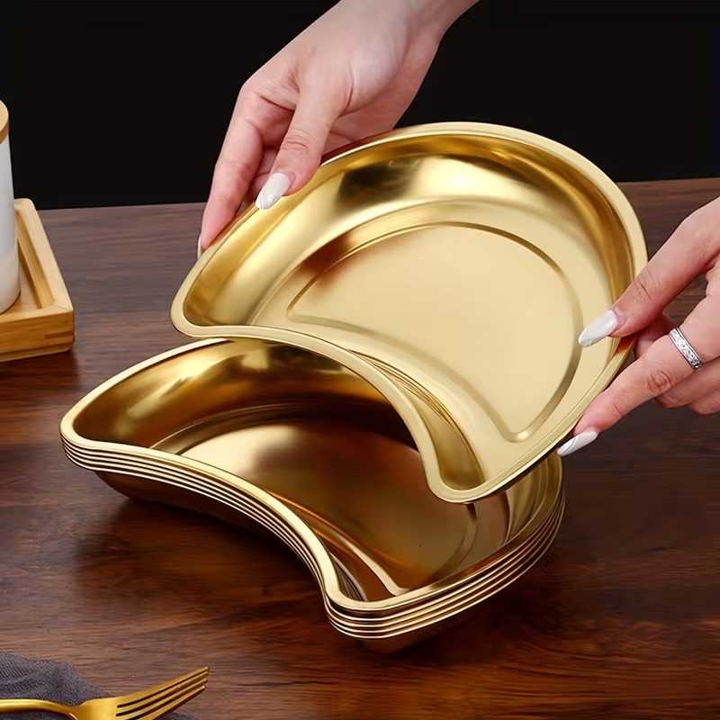 Gambar produk ATH Nampan Tray Mangkuk Makanan Bulan Sabit Moon Plate Stainless 201 - AT25