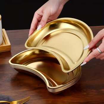 Gambar produk ATH Nampan Tray Mangkuk Makanan Bulan Sabit Moon Plate Stainless 201 - AT25