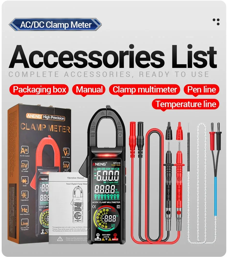 ANENG Clamp Meter Digital Multimeter 6000 Count Dual Screen NCV Tester - ST213 Gambar produk ANENG Clamp Meter Digital Multimeter 6000 Count Dual Screen NCV Tester - ST213