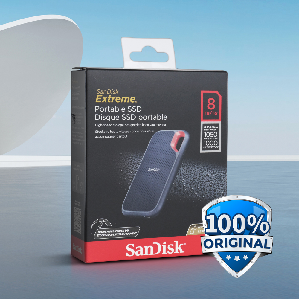 SanDisk Extreme Portable SSD 1050MB/s USB Type C 3.2 8TB - SDSSDE61 Gambar produk SanDisk Extreme Portable SSD 1050MB/s USB Type C 3.2 8TB - SDSSDE61