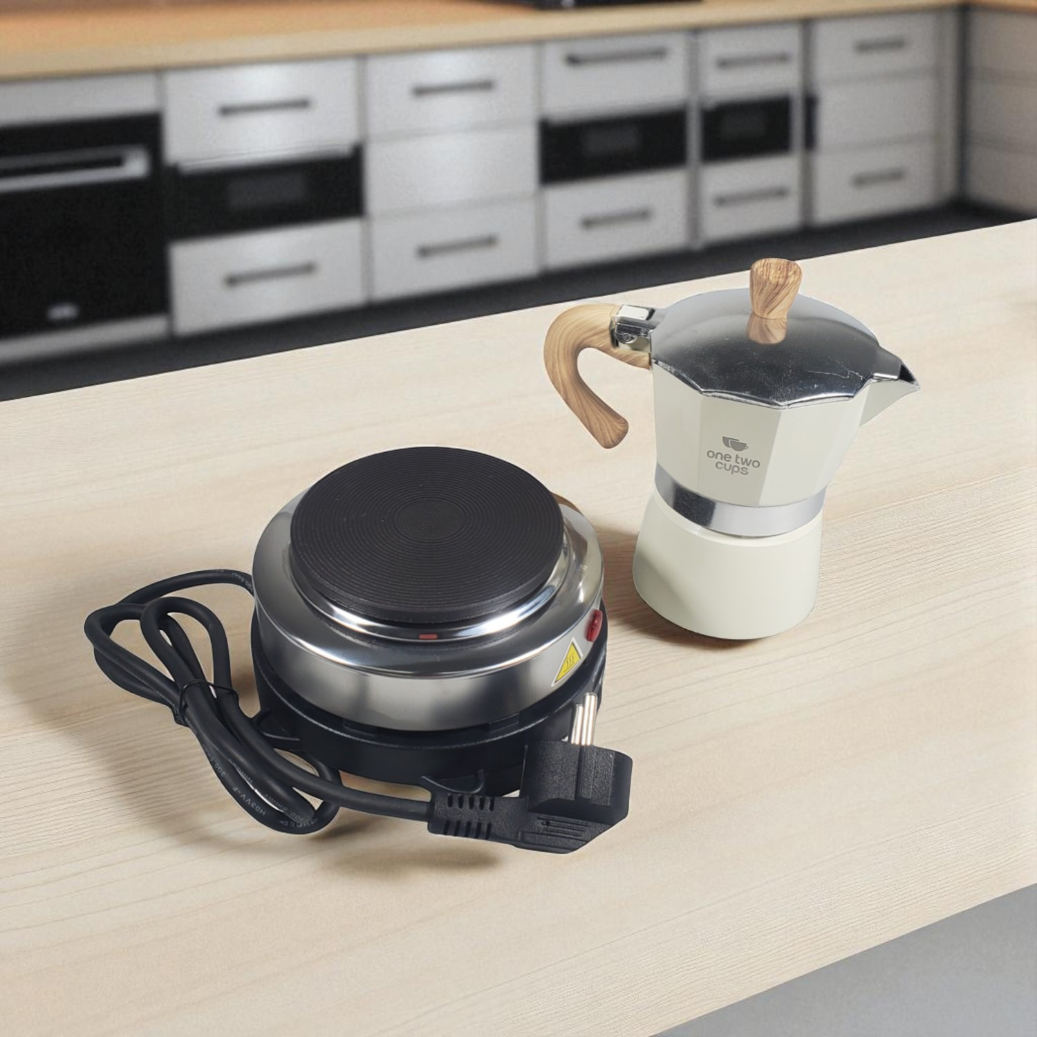 Gambar produk One Two Cups Moka Pot Espresso Coffee Maker 3 Cup 150ml with Heater - WY-03E