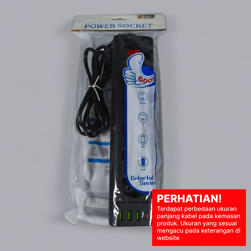 Gambar produk YIGOU Stop Kontak Kabel USB Type C 10A 110-250V 2500W 1.9M 5 Lubang - 1113U