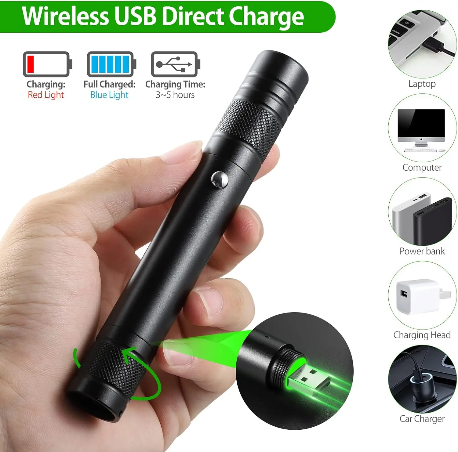 WUIVI Laser Pointer Beam Star Pattern USB Rechargeable 200mAh Green Light - WV-710 Gambar produk WUIVI Laser Pointer Beam Star Pattern USB Rechargeable 200mAh Green Light - WV-710