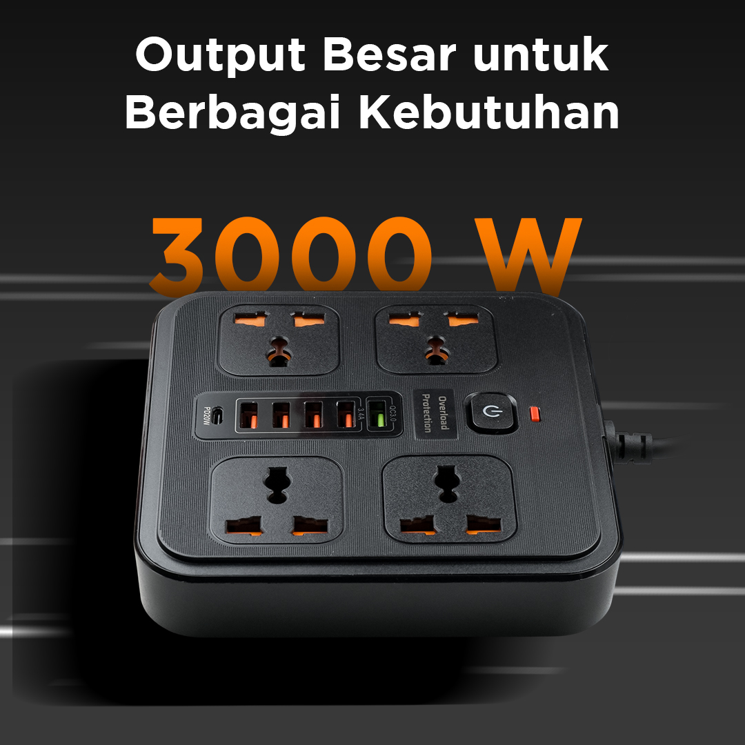 AMJ Stop Kontak Kabel USB Type C PD 10A 250V 3000W 2M 4 Lubang - BKL-666 Gambar produk AMJ Stop Kontak Kabel USB Type C PD 10A 250V 3000W 2M 4 Lubang - BKL-666