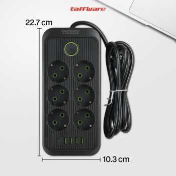 Gambar produk Taffware Stop Kontak Kabel USB Type C 10A 110-250V 2500W 1.8M 6 Lubang - QL-1075U