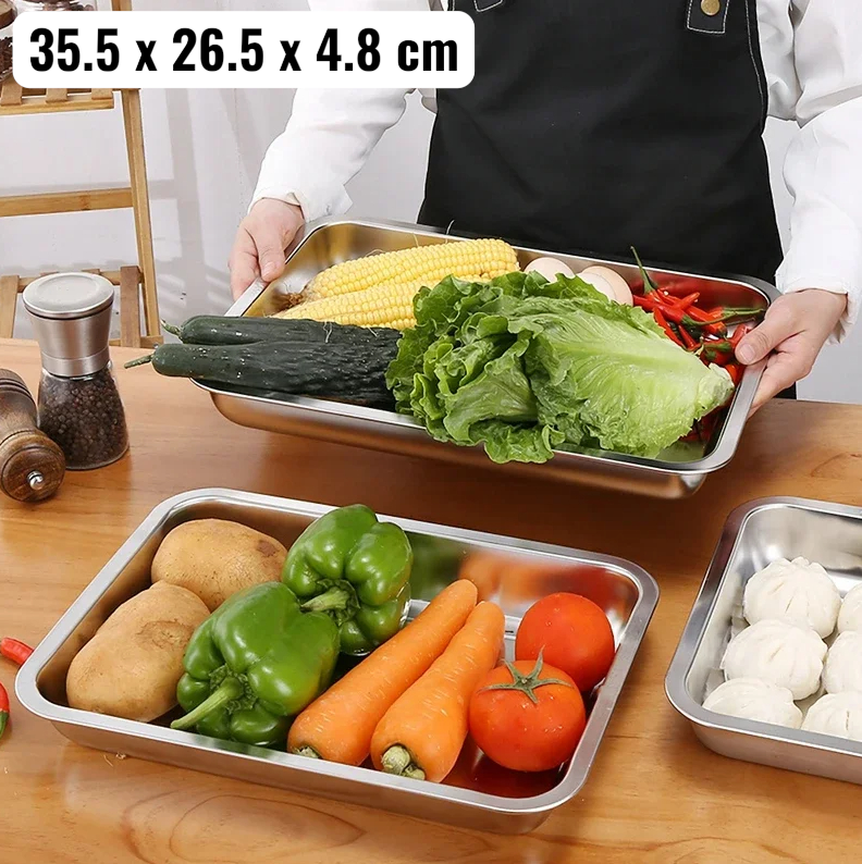 Panina Tray Baki Nampan Makanan Food Container Kitchen Stainless 304 35.5x26.5x4.8cm - PN50 Gambar produk Panina Tray Baki Nampan Makanan Food Container Kitchen Stainless 304 35.5x26.5x4.8cm - PN50