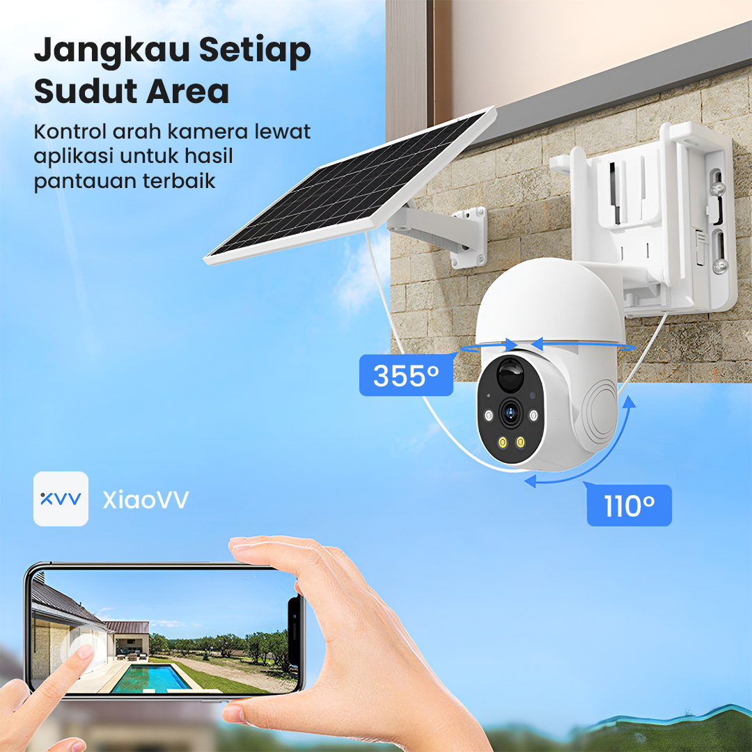 Xiaovv Kamera CCTV Tenaga Surya WiFi Outdoor PIR FHD 1080P 2MP IP65 - XVV-1120S-P6 Pro Gambar produk Xiaovv Kamera CCTV Tenaga Surya WiFi Outdoor PIR FHD 1080P 2MP IP65 - XVV-1120S-P6 Pro