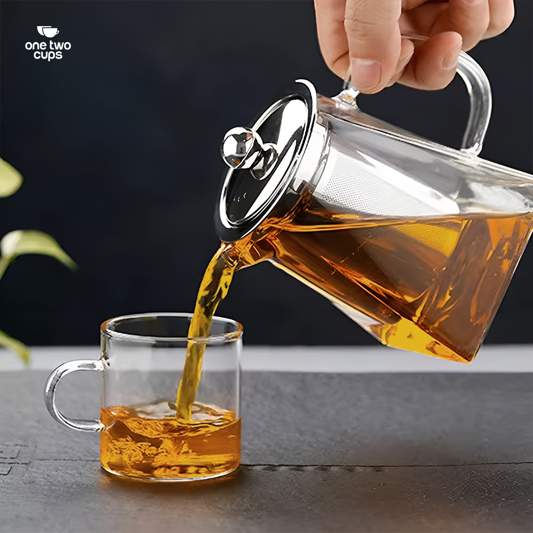 One Two Cups Teko Teh Kaca Saringan Tahan Panas Api Infuser Teapot 350ml - TP-761 Gambar produk One Two Cups Teko Teh Kaca Saringan Tahan Panas Api Infuser Teapot 350ml - TP-761