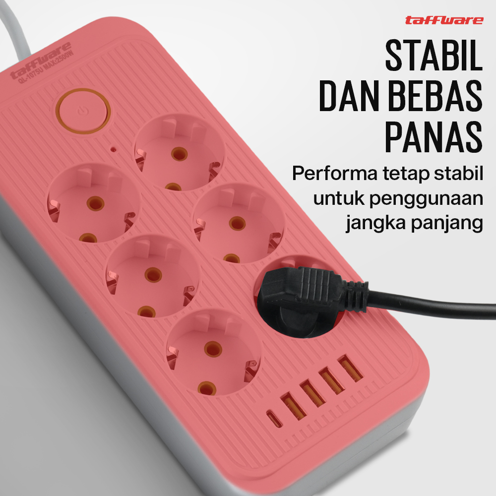 Gambar produk Taffware Stop Kontak Kabel USB Type C 10A 110-250V 2500W 1.8M 6 Lubang - QL-1075U
