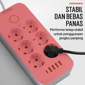 Gambar produk Taffware Stop Kontak Kabel USB Type C 10A 110-250V 2500W 1.8M 6 Lubang - QL-1075U