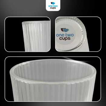 Gambar produk One Two Cups Gelas Kaca Aesthetic Kopi Teh Simple Stripe Glass 240ml - IN-34