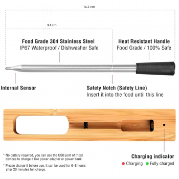 Gambar produk TAKA Termometer Makanan Digital Daging BBQ Bluetooth Wooden 1 Probe - TY510