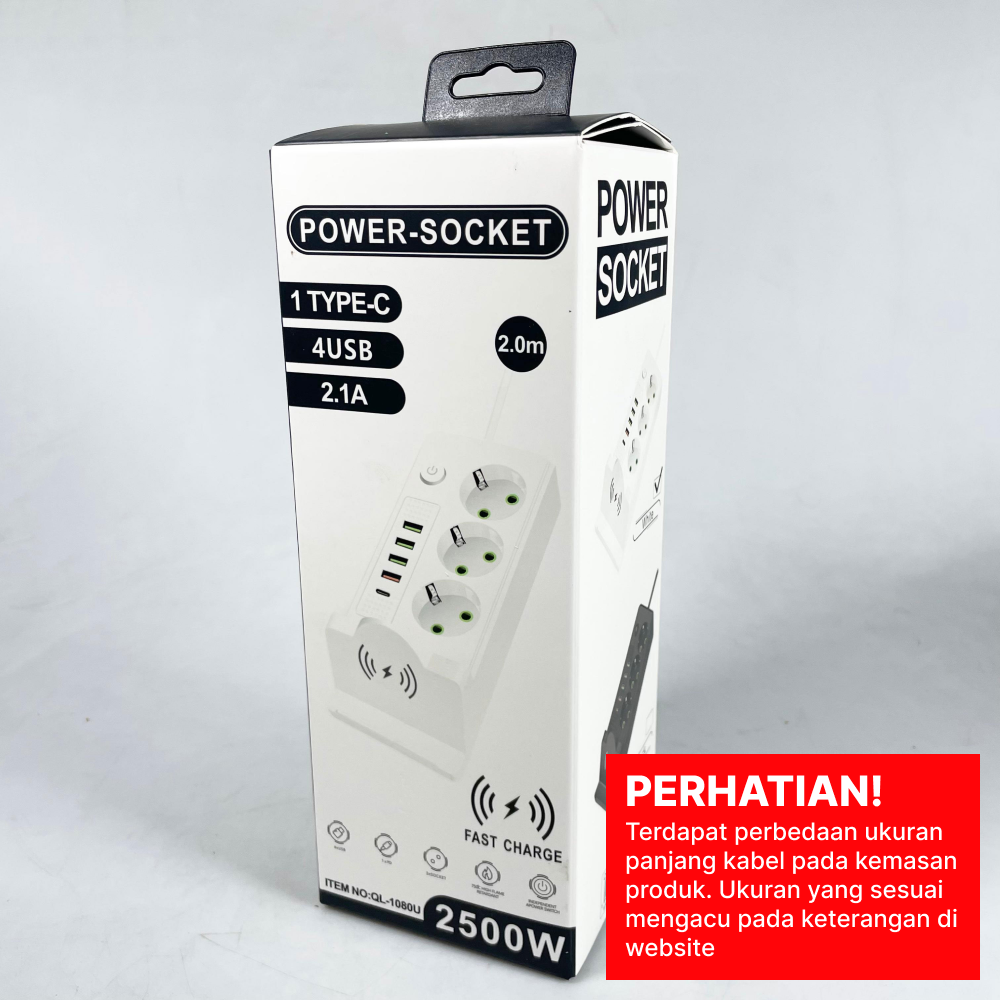 Gambar produk AYANJIN Stop Kontak Kabel USB Wireless Charging 2500W 1.8M 3 Lubang - QL-1080U