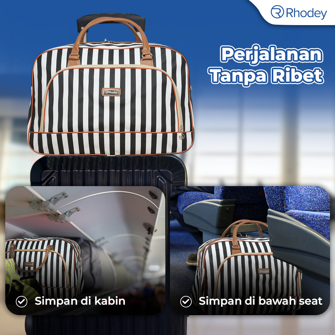 Rhodey Tas Travel Jinjing PU Leather Duffle Bag Stripe Model - S01 Gambar produk Rhodey Tas Travel Jinjing PU Leather Duffle Bag Stripe Model - S01