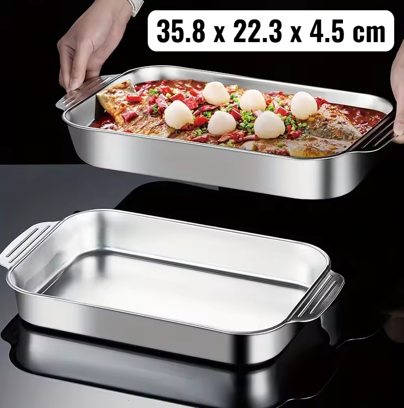 NLSLASI Loyang Nampan Tray Bakeware Grill Pan Magnetic Stainless 410 35.8x22.3x4.5cm - NL31 Gambar produk NLSLASI Loyang Nampan Tray Bakeware Grill Pan Magnetic Stainless 410 35.8x22.3x4.5cm - NL31