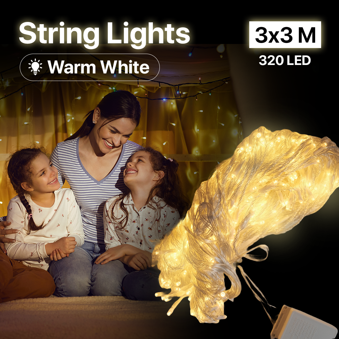 Kaslam Lampu Hias Gorden String Lights Wall Decoration 18W 3x3M 320 LED - S-32 Gambar produk Kaslam Lampu Hias Gorden String Lights Wall Decoration 18W 3x3M 320 LED - S-32