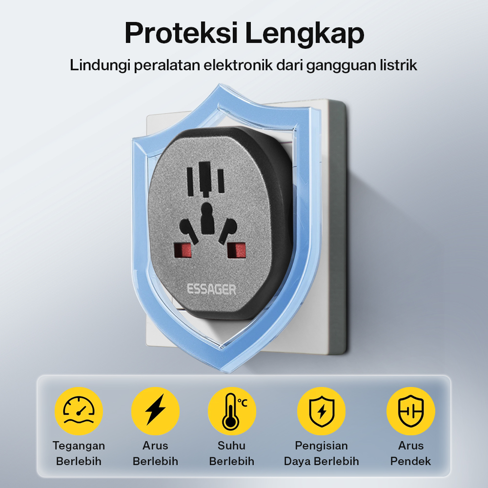 Gambar produk ESSAGER Universal Travel Adaptor Colokan Charger Adapter USB 2500W - WL-09