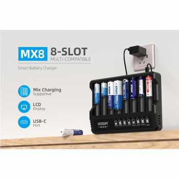 XTAR Charger Baterai 8 Slot AA AAA 1.5V Li-Ion 1.2V Ni-MH LCD Type C - MX8
