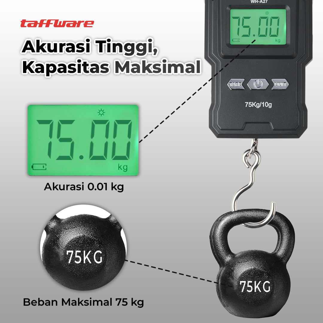 Gambar produk Taffware Digipounds Timbangan Koper Tas Digital Scale 75kg 0.01kg - WH-A27